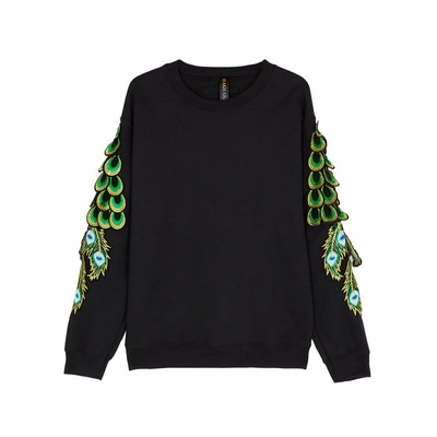 Shop Ragyard Peacock Feather-appliquéd Jersey Sweatshirt In Black