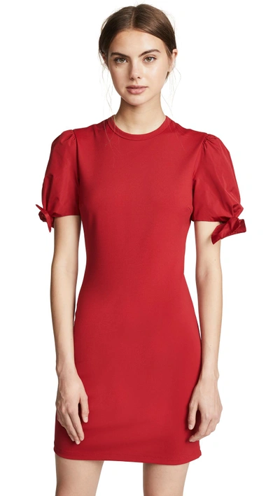 Shop Red Valentino Bow Sleeve Detail Dress In Cherry