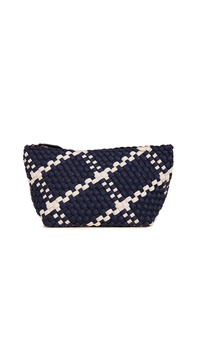 Shop Naghedi Portofino Medium Cosmetic Pouch In Ink Blue/ecru