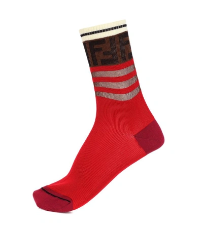 Shop Fendi Logo Cotton-blend Socks In Female
