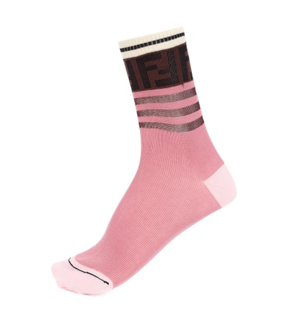 Shop Fendi Logo Cotton-blend Socks In Pink