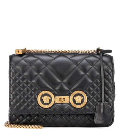 Shop Versace Icon Quilted Leather Shoulder Bag In Black