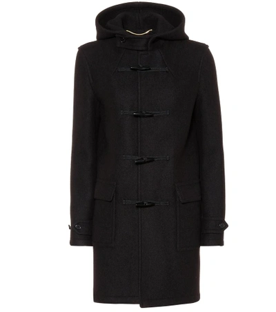 Shop Saint Laurent Wool Duffle Coat In Black