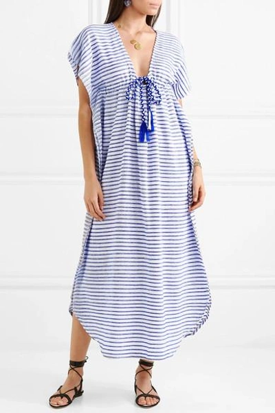 Shop Jaline Camilla Striped Cotton Maxi Dress In Blue