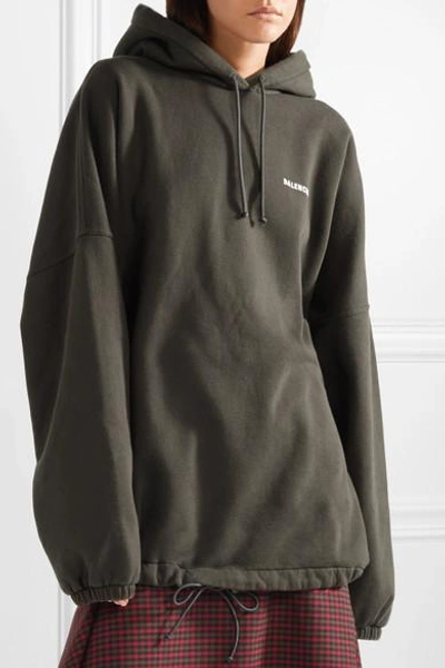 Shop Balenciaga Oversized Embroidered Cotton-blend Fleece Hoodie In Charcoal