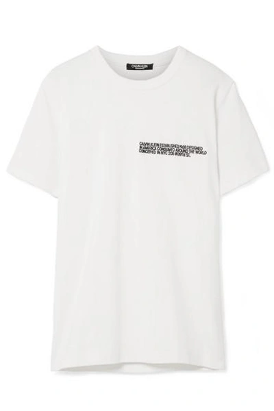 Shop Calvin Klein 205w39nyc Embroidered Cotton-jersey T-shirt In White