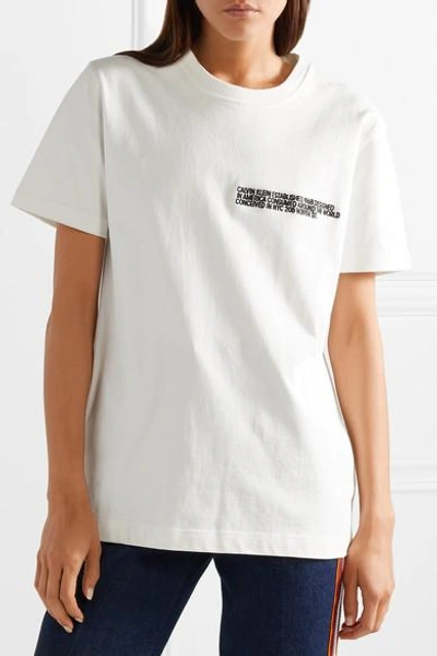 Shop Calvin Klein 205w39nyc Embroidered Cotton-jersey T-shirt In White