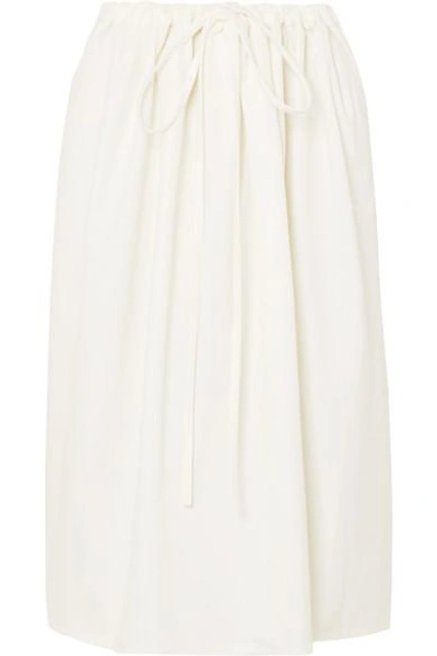 Shop Atlantique Ascoli Cottage Ruched Cotton-poplin Skirt In Cream