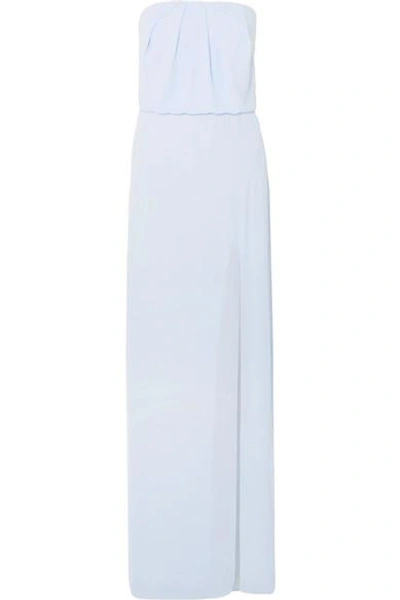 Shop Halston Heritage Strapless Draped Crepe Gown In Light Blue