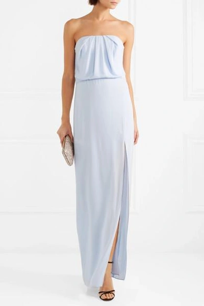 Shop Halston Heritage Strapless Draped Crepe Gown In Light Blue