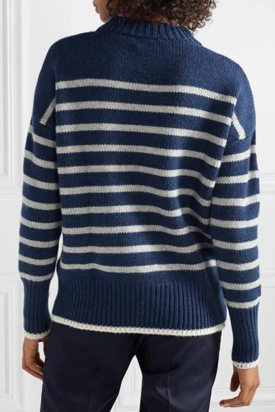 Shop La Ligne Marin Striped Cashmere And Wool-blend Sweater In Navy