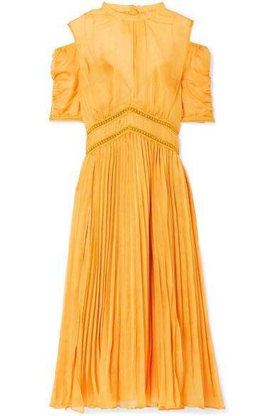 mustard pleated midi dress