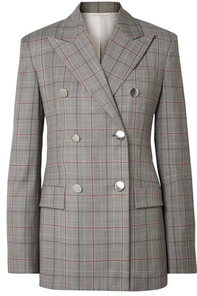 Shop Calvin Klein 205w39nyc Double-breasted Prince Of Wales Checked Wool Blazer In Gray