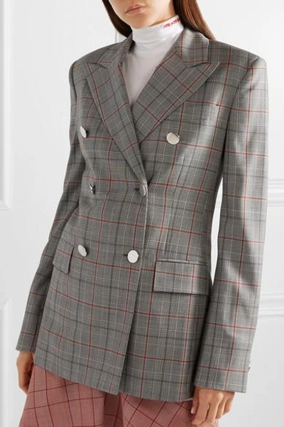 Shop Calvin Klein 205w39nyc Double-breasted Prince Of Wales Checked Wool Blazer In Gray