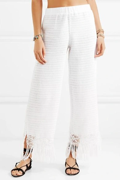 Shop Jaline Tallulah Macramé-trimmed Pointelle-knit Cotton Pants In White