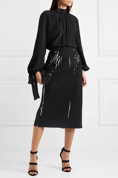 Shop Prada Gathered Silk Crepe De Chine Blouse In Black