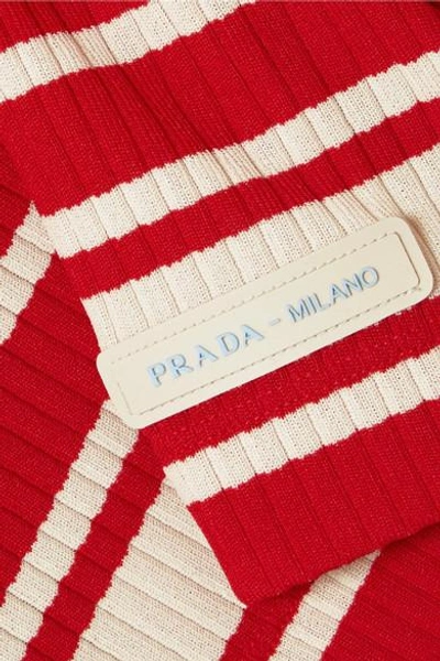 Shop Prada Striped Ribbed-knit Turtleneck Sweater In Red