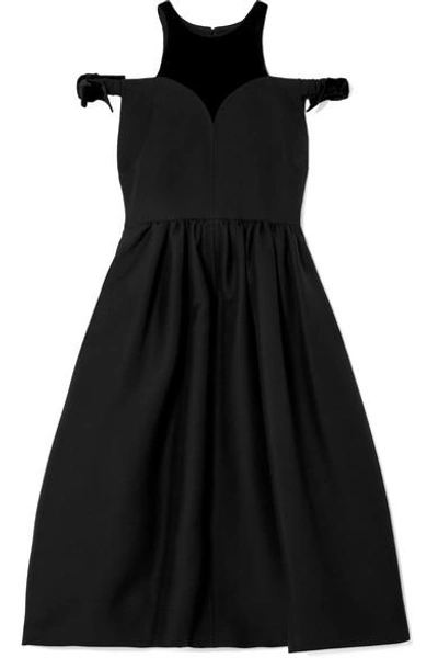 Shop Fendi Cold-shoulder Velvet-trimmed Wool And Silk-blend Midi Dress In Black