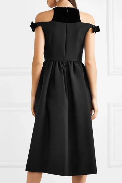 Shop Fendi Cold-shoulder Velvet-trimmed Wool And Silk-blend Midi Dress In Black