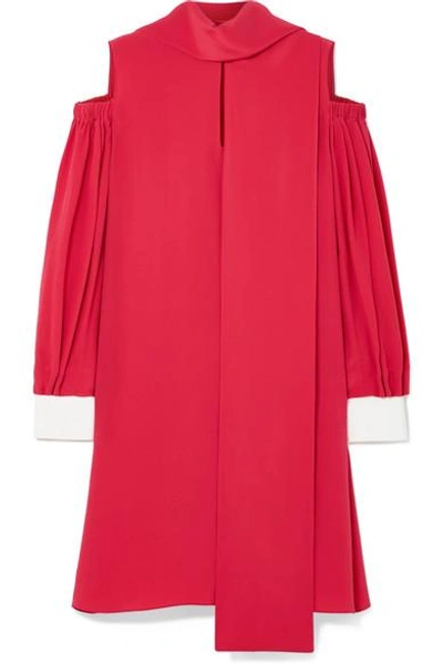 Shop Fendi Cold-shoulder Silk Crepe De Chine Mini Dress In Pink