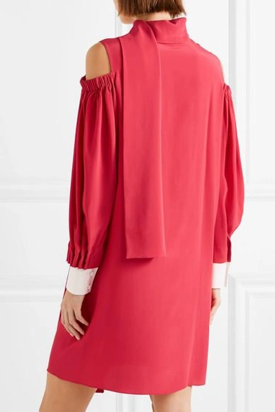 Shop Fendi Cold-shoulder Silk Crepe De Chine Mini Dress In Pink