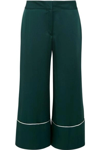 Shop Monse Cropped Hammered-satin Wide-leg Pants In Emerald