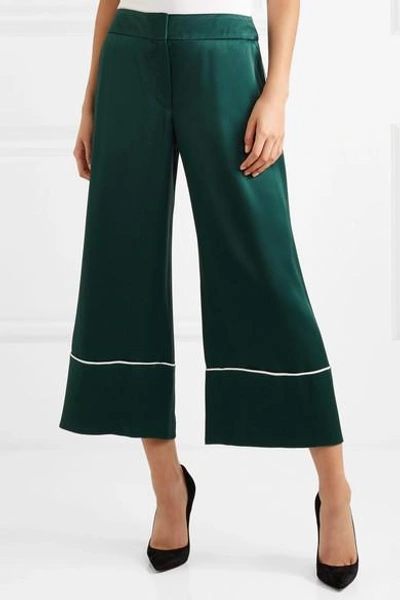 Shop Monse Cropped Hammered-satin Wide-leg Pants In Emerald