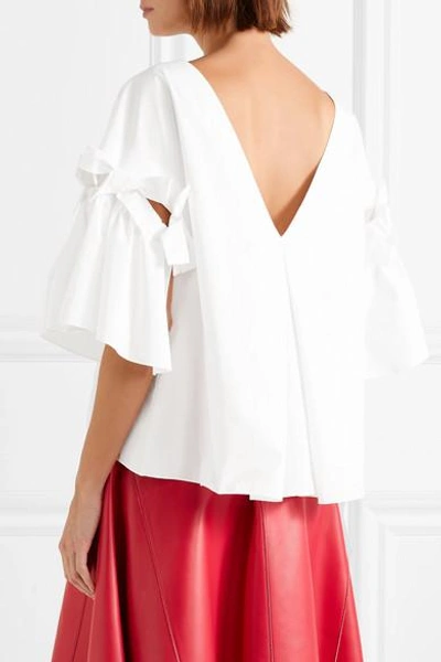 Shop Fendi Bow-embellished Cotton-poplin Top In White