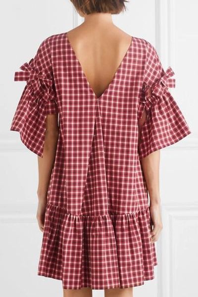 Shop Fendi Bow-detailed Checked Cotton-poplin Mini Dress