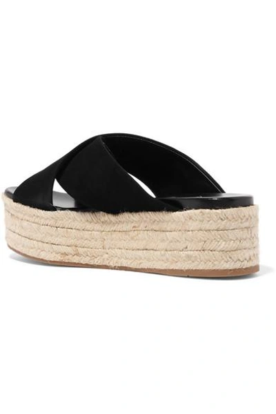 Shop Miu Miu Suede Espadrille Platform Slides In Black