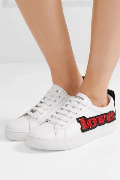 Shop Marc Jacobs Empire Appliquéd Leather And Grosgrain Sneakers In White