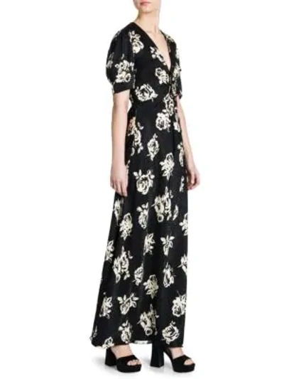 Shop Miu Miu Silk Jacquard V-neck Print Maxi Dress In Ivory