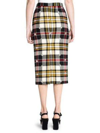 Shop Miu Miu Virgin Wool Ricamo Plaid Midi Skirt In Multi