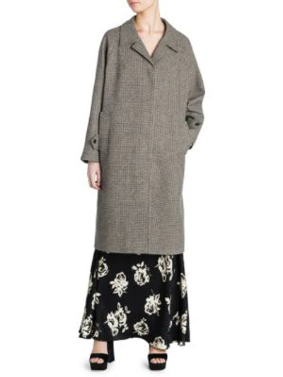 Shop Miu Miu Long-sleeve Wool Check Coat In Grey