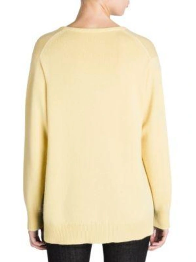 Shop Miu Miu Cashmere V-neck Argyle Sweater In Yellow Grey