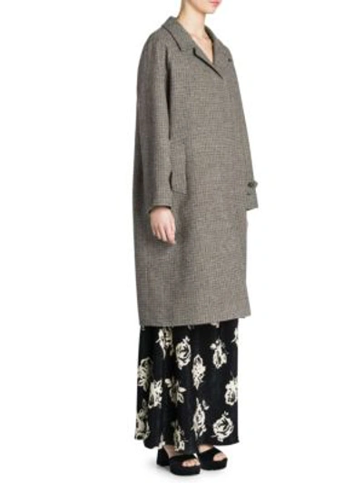 Shop Miu Miu Long-sleeve Wool Check Coat In Grey