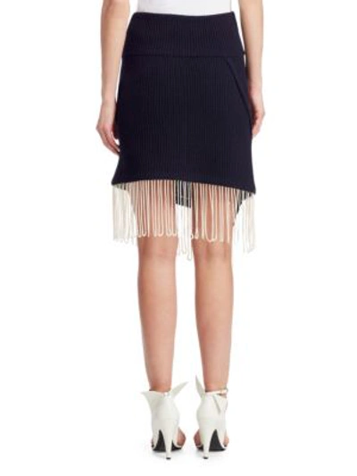 Shop Calvin Klein 205w39nyc Rib Knit Asymmetrical Fringe Skirt In Navy White