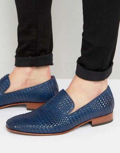 Shop Jeffery West Yung Woven Leather Smart Loafers - Blue