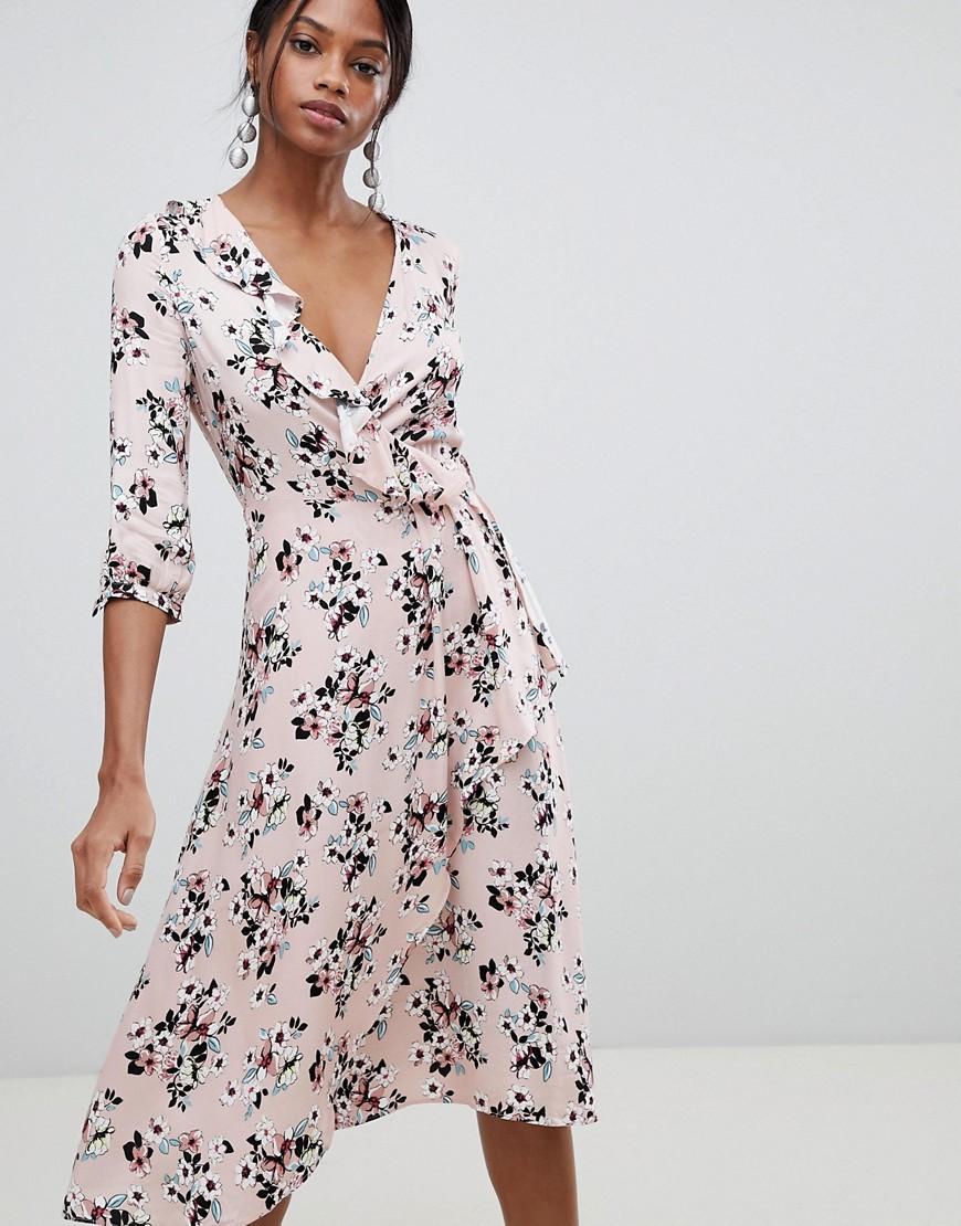 floral print wrap midi dress