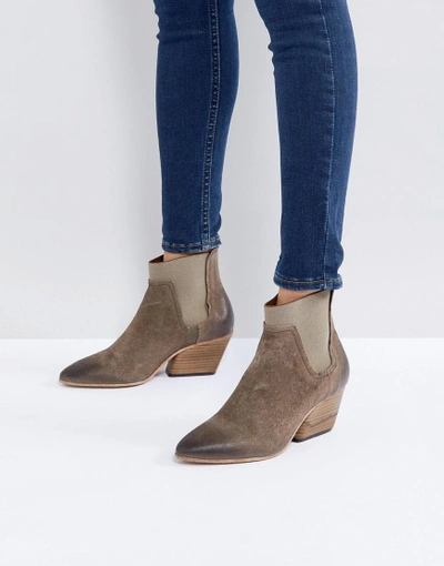 Shop Hudson London Malia Taupe Suede Ankle Boots - Gray
