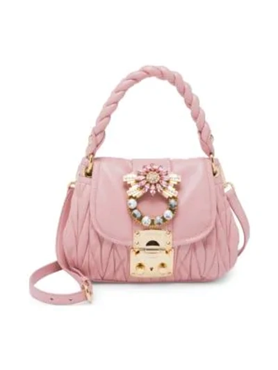 Shop Miu Miu Matelasse Leather Top Handle Bag In Orchidea