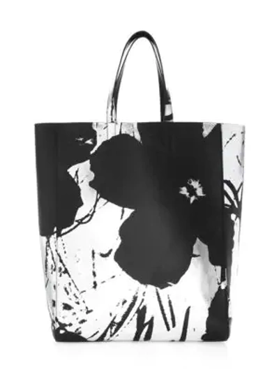 Shop Calvin Klein Andy Warhol Soft Floral Leather Tote In Black