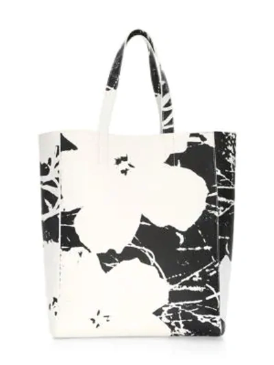 Shop Calvin Klein Andy Warhol Flowers Soft Leather Tote In Multi
