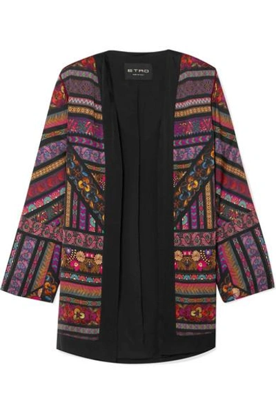 Shop Etro Embroidered Printed Satin Jacket In Black