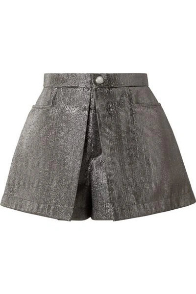 Shop Chloé Pleated Lamé Shorts In Gunmetal