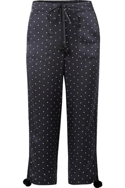Shop Figue Fiore Polka-dot Silk-satin Wide-leg Pants In Navy