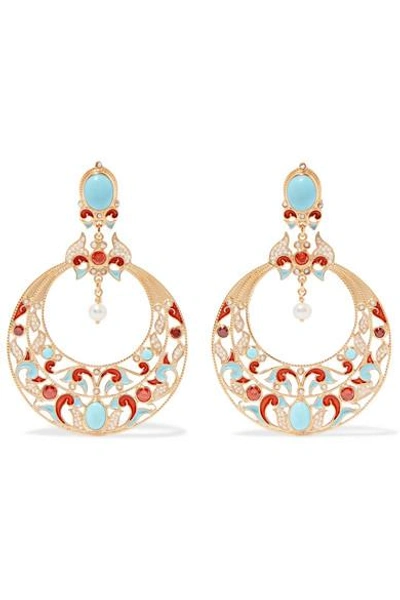 Shop Percossi Papi Gold-plated Multi-stone Clip Earrings In Turquoise