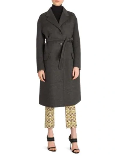 Shop Prada Wool-blend Belted Coat In Grey