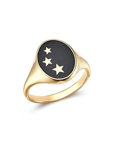 Shop Suel 14k Yellow Gold Constellation Signet Ring In Black/gold