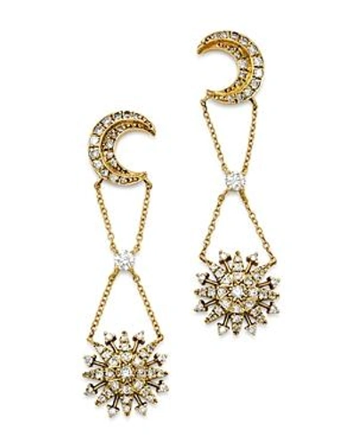 Shop Suel Blackened 18k Yellow Gold Night Blossom Diamond Drop Earrings In White/gold